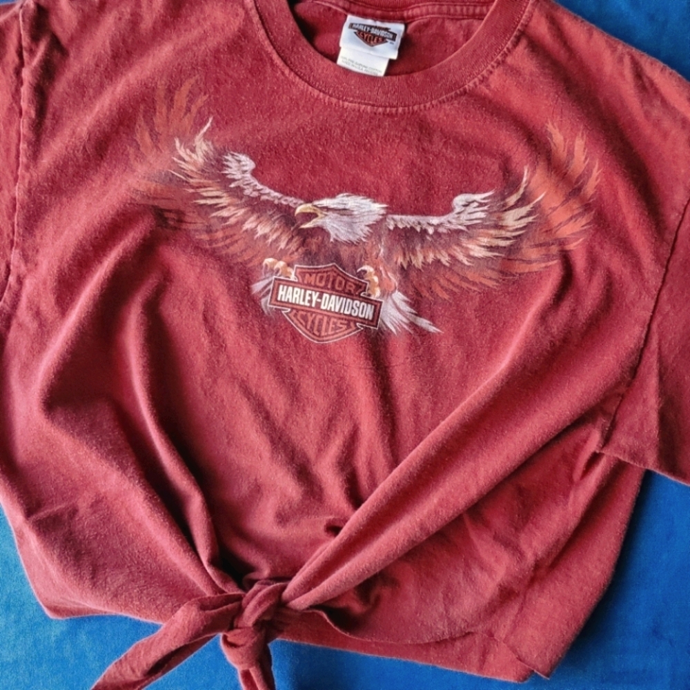 2005 L Harley Davidson Tie Front Crop Top Tee